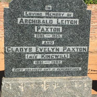 PAXTON Archibald Leitch 1885-1955 &amp; Gladys Evelyn KINGWILL 1891-1982