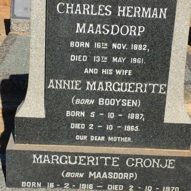 MAASDORP Charles Herman 1882-1961 &amp; Annie Marguerite BOOYSEN 1887-1965 :: CRONJE Marguerite nee MAASDORP 1916-1970 