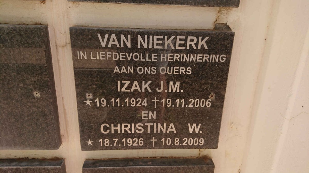NIEKERK Izak J.M., van 1924-2006 &amp; Christina W. 1926-2009