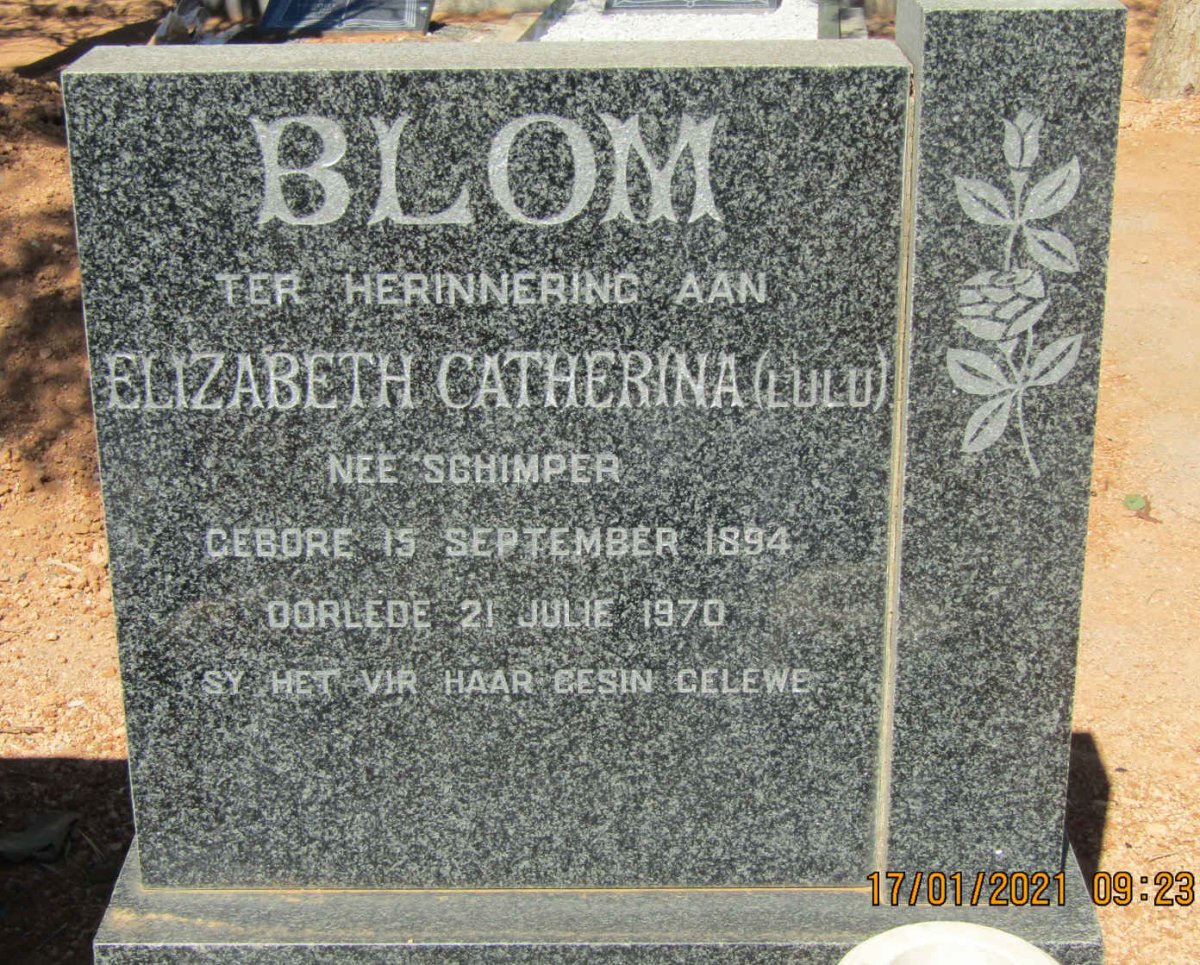 BLOM Elizabeth Catherina nee SCHIMPER 1894-1970