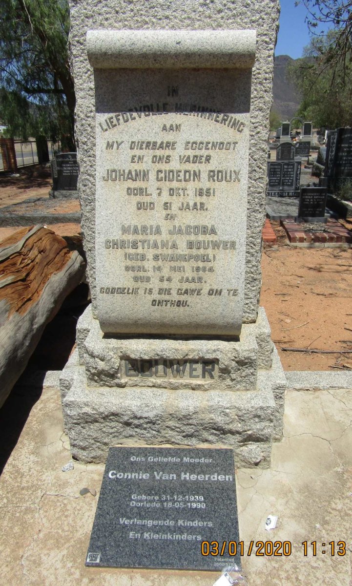 BOUWER Johann Gideon Roux -1951 &amp; Maria Jacoba Christiana SWANEPOEL -1964