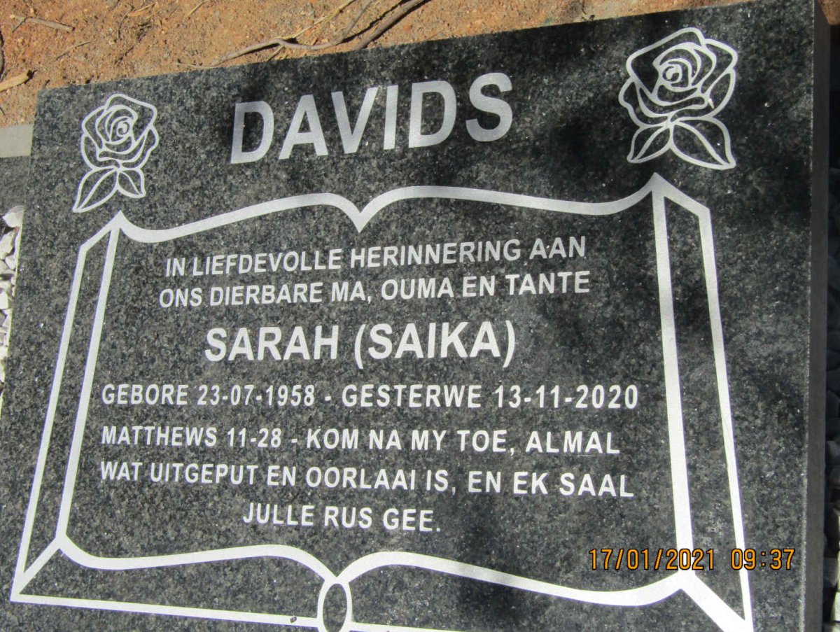 DAVIDS Sarah 1958-2020