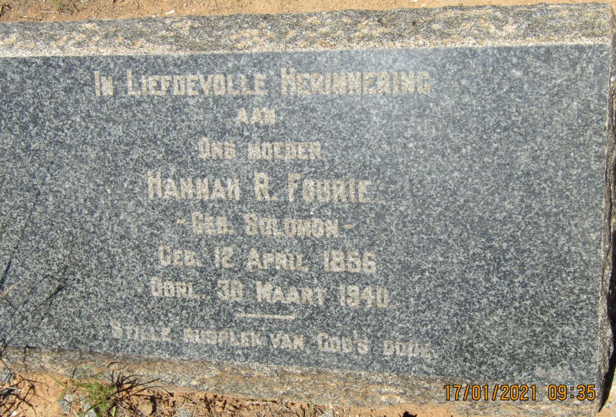 FOURIE Hannah R. nee SOLOMON 1856-1940