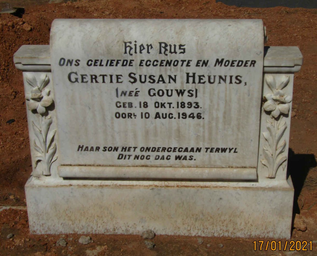 HEUNIS Gertie Susan nee GOUWS 1893-1946