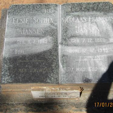 JANSEN Nicolaas Francois 1860-1945 &amp; Elsie Sophia 1869-1950