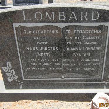 LOMBARD Hans Jurgens 1906-1985 &amp; Johanna VENTER 1922-1971