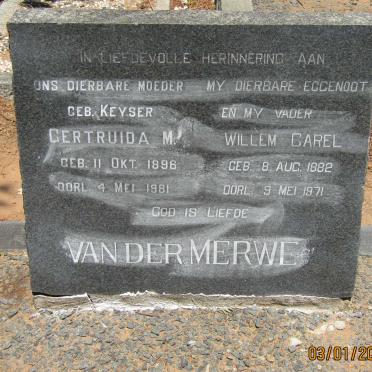 MERWE Willem Carel, van der 1882-1971 &amp; Gertruida M. KEYSER 1896-1981