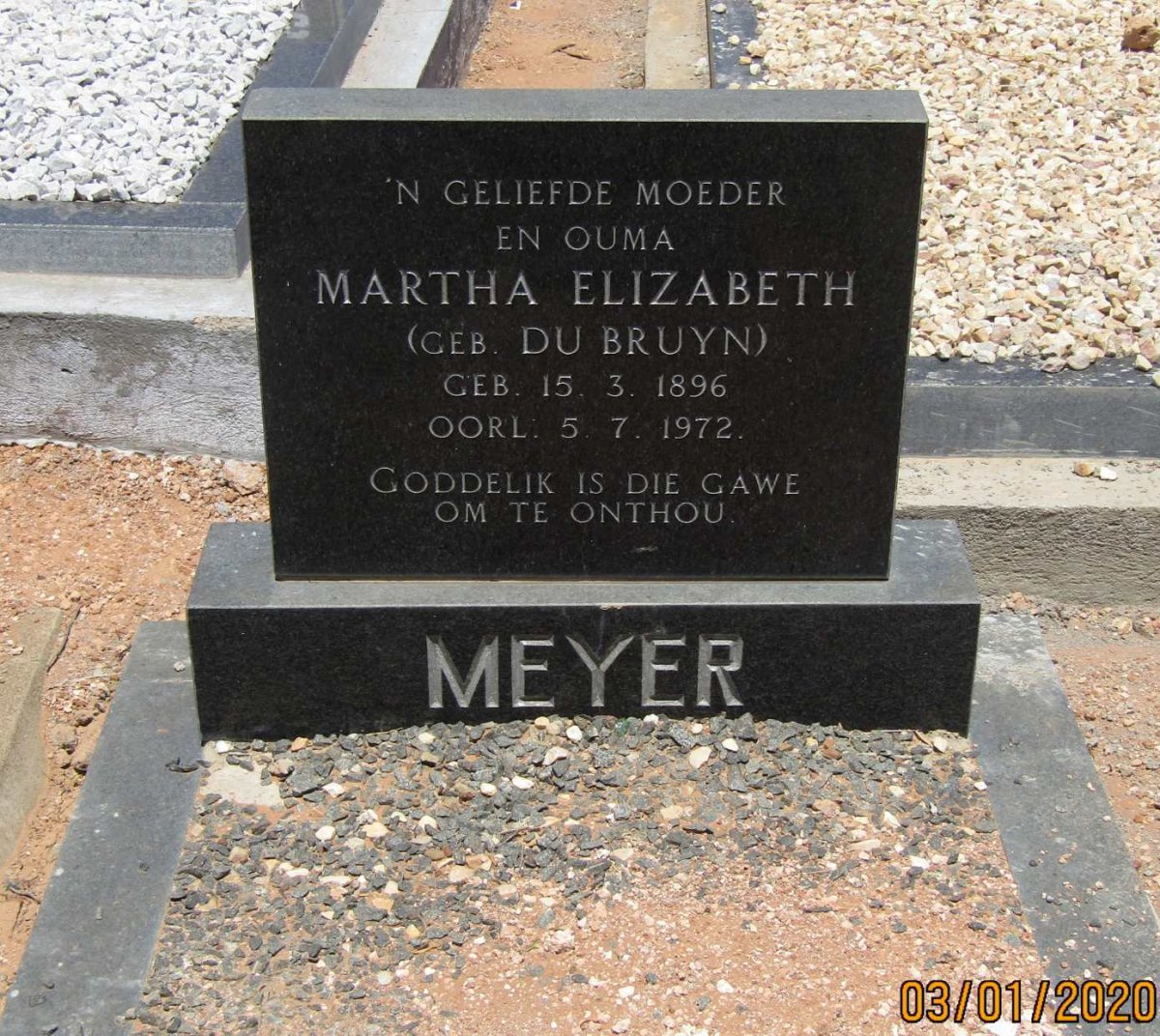 MEYER Martha Elizabeth nee DU BRUYN 1896-1972