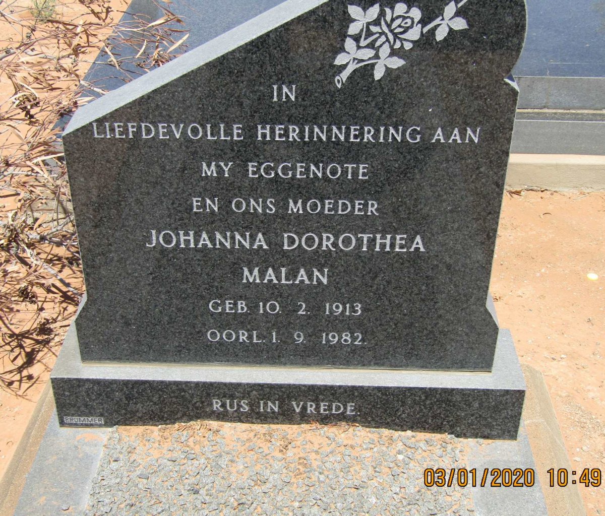 MALAN Johanna Dorothea 1913-1982