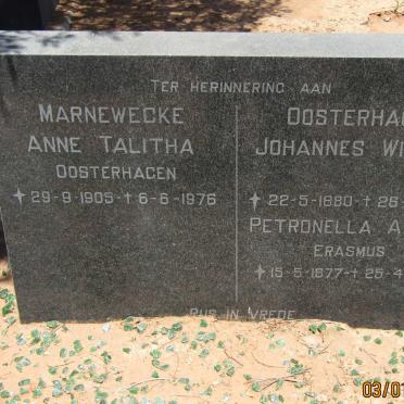 OOSTERHAGEN Johannes Willem 1880-1971 :: ERASMUS 1877-1973 :: MARNEWECKE Anne Talitha nee OOSTERHAGEN 1905-1976