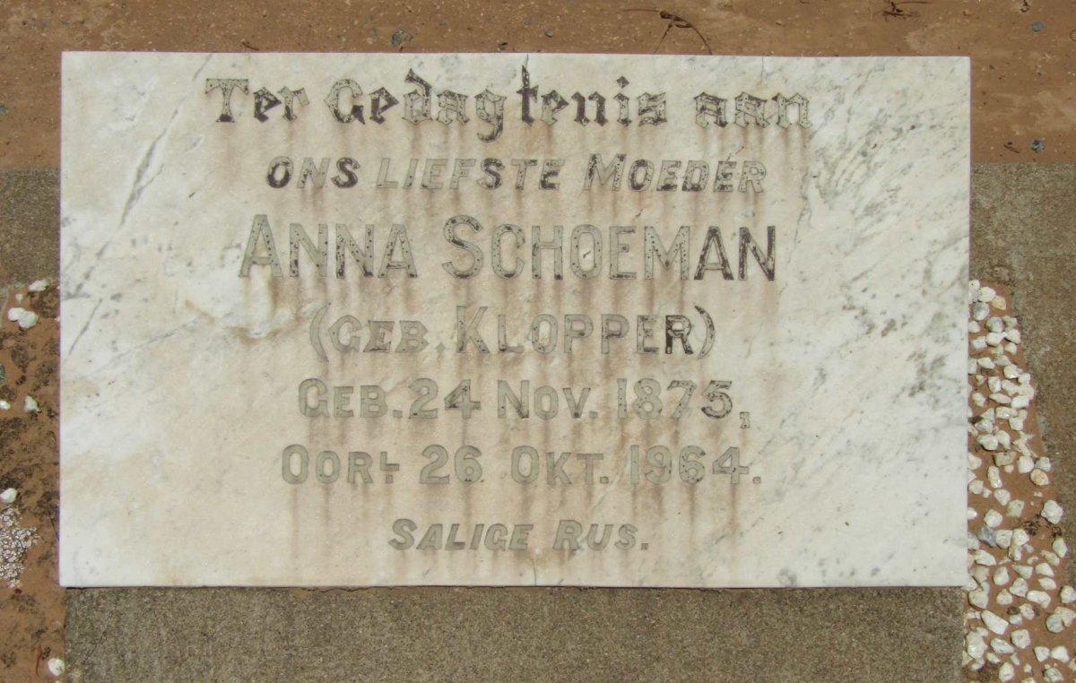 SCHOEMAN Anna nee KLOPPER 1875-1964
