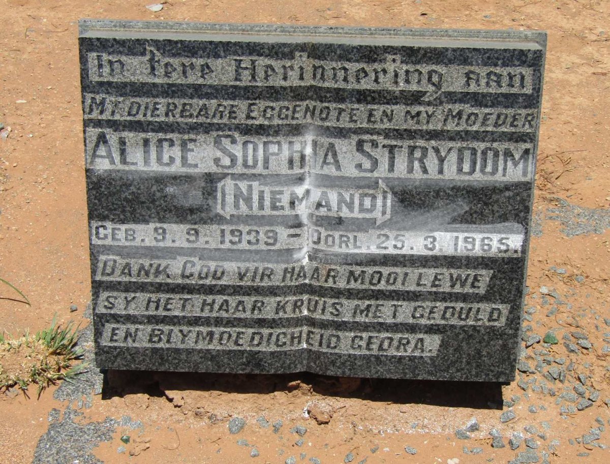 STRYDOM Alice Sophia nee NIEMAND 1939-1965
