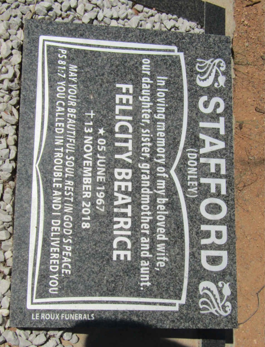 STAFFORD Felicity Beatrice nee DONLEY 1967-2018