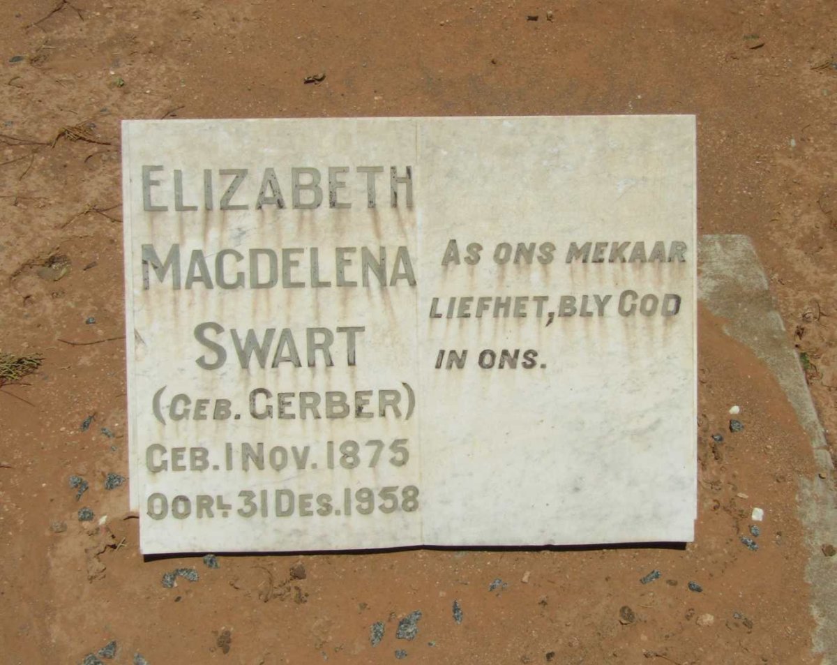 SWART Elizabeth Magdelena nee GERBER 1875-1958