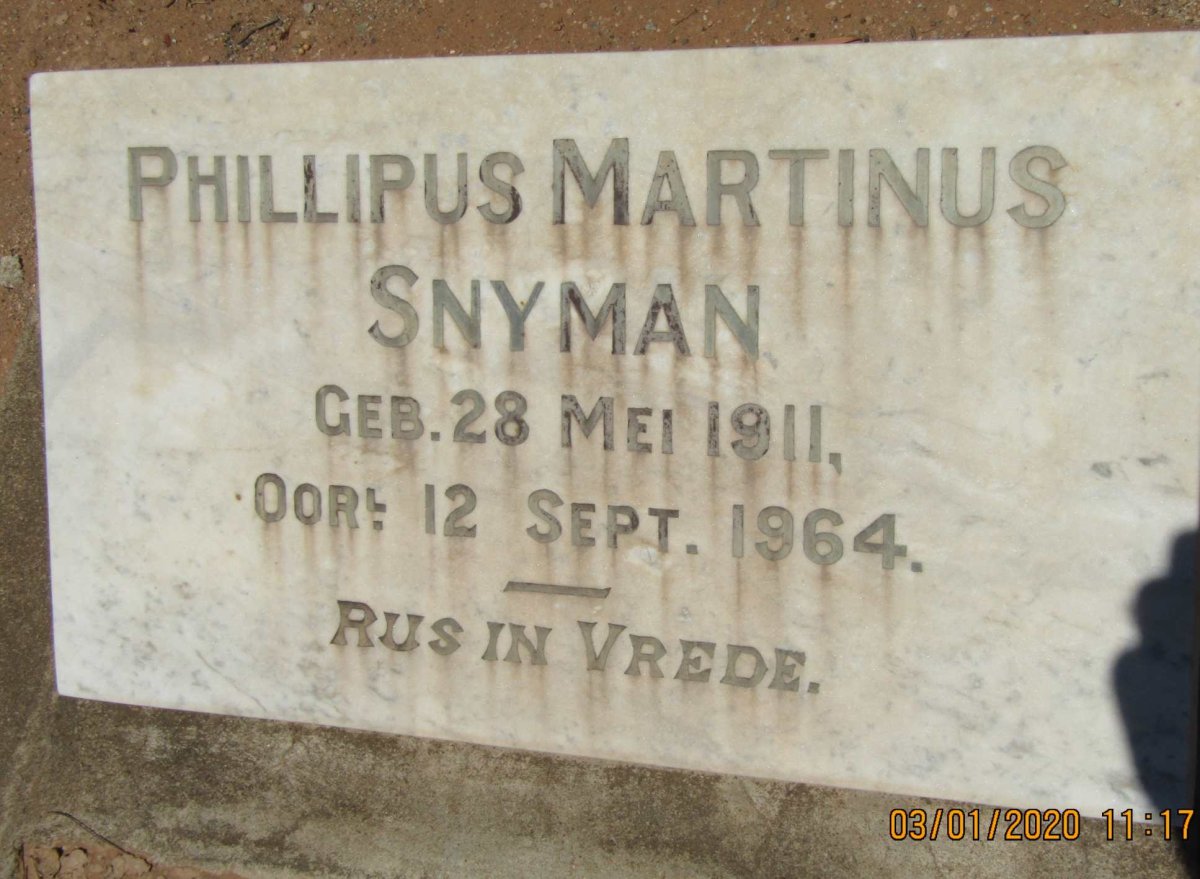 SNYMAN Phillipus Martinus 1911-1964
