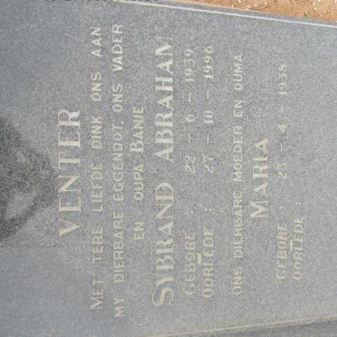 VENTER Sybrand Abraham 1939-1996 &amp; Maria 1938-