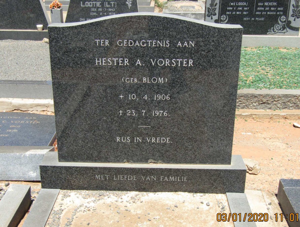 VORSTER Hester A. nee BLOM 1906-1976
