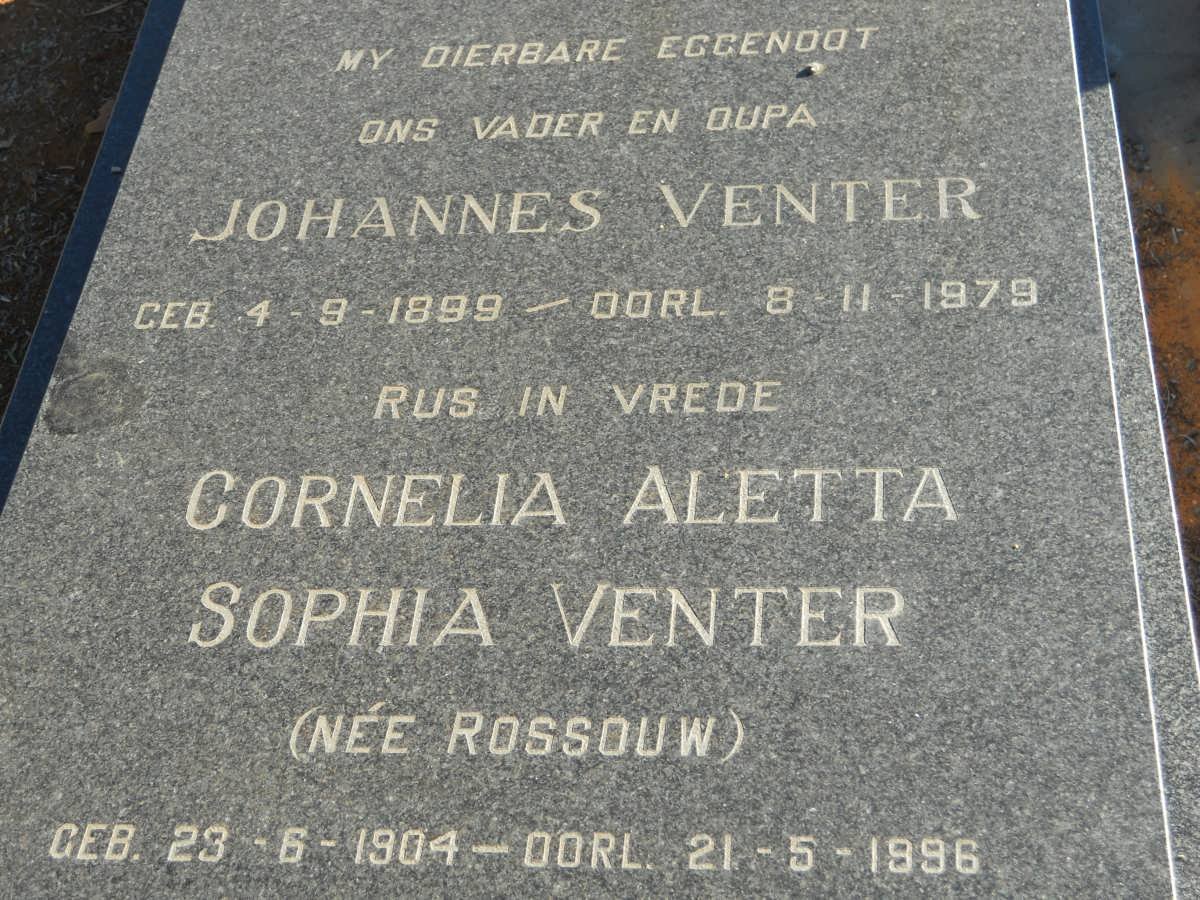 VENTER Johannes 1899-1979 &amp; Cornelia Aletta Sophia ROSSOUW 1904-1996