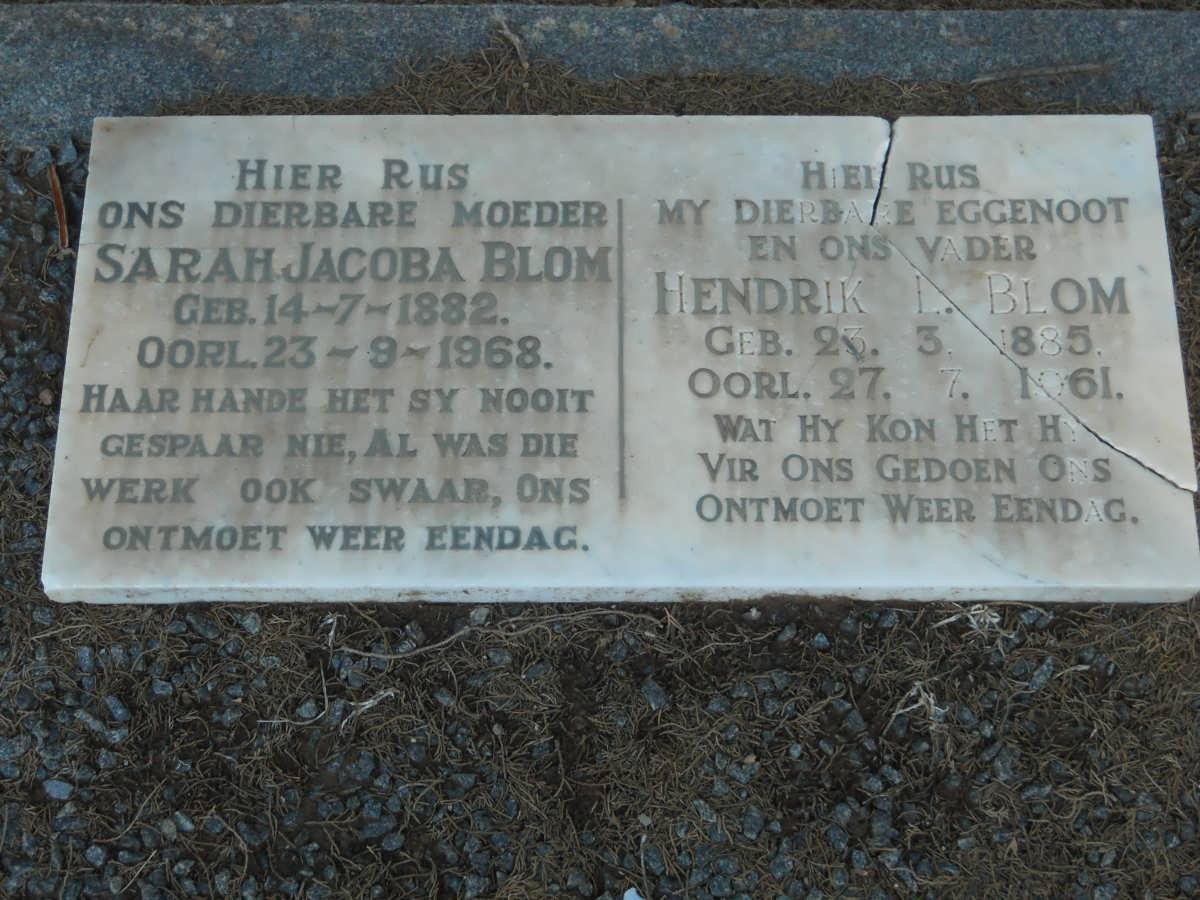 BLOM Hendrik L. 1885-1961 &amp; Sarah Jacoba 1882-1968