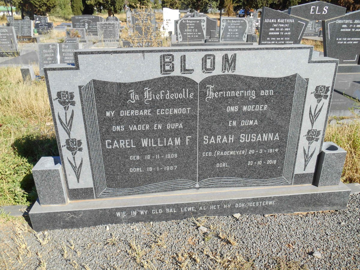 BLOM Carel William F. 1908-1987 &amp; Sarah Susanna RADEMEYER 1914-2016