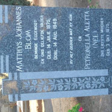 BLOM Matthys Johannes 1875-1949 &amp; Petronella Aletta NEL 1875-1959