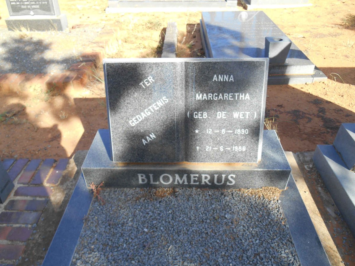 BLOMERUS Anna Margaretha nee DE WET 1890-1986 :: BLOMERUS Hjalmar 1928-2003 &amp; Anna Cecelia LÖTTER 1931-2001
