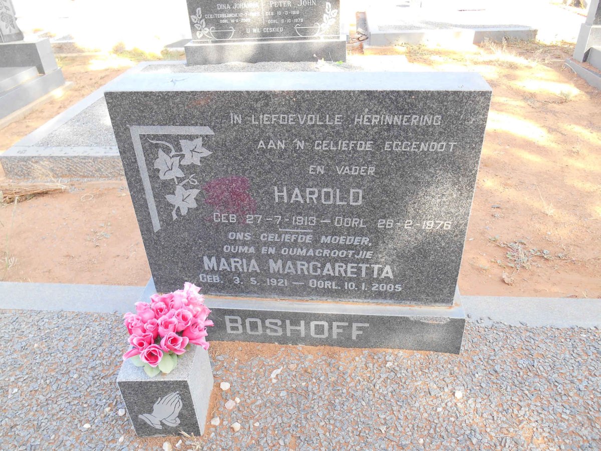 BOSHOFF Harold 1913-1976 &amp; Maria Margaretta 1921-2005