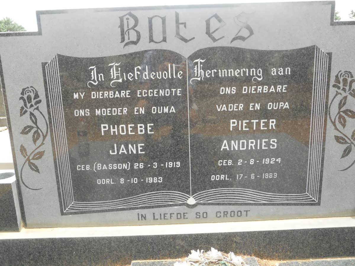 BOTES Pieter Andries 1924-1989 &amp; Phoebe Jane BASSON 1919-1983