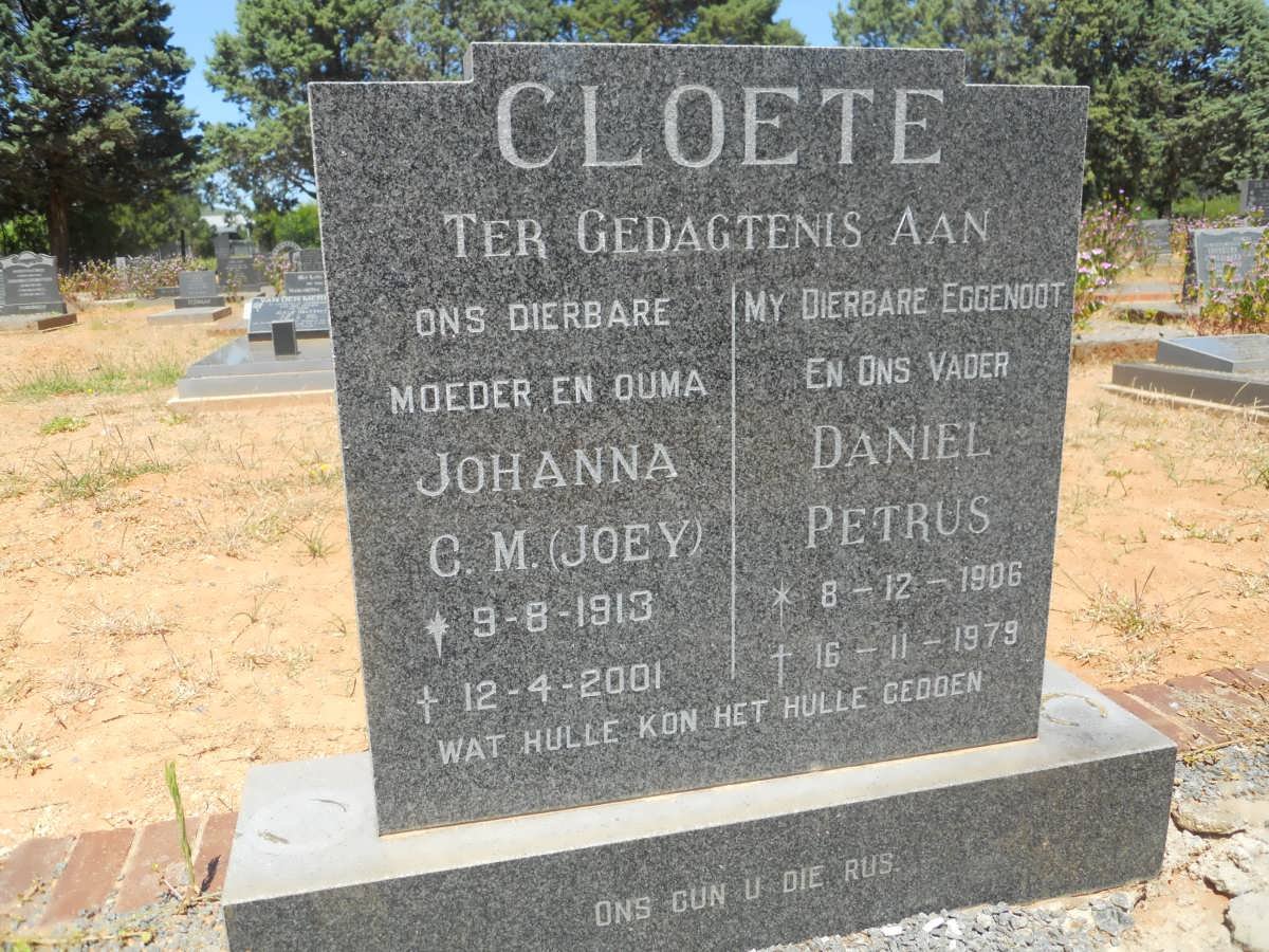 CLOETE Daniel Petrus 1906-1979 &amp; Johanna C.M. 1913-2001