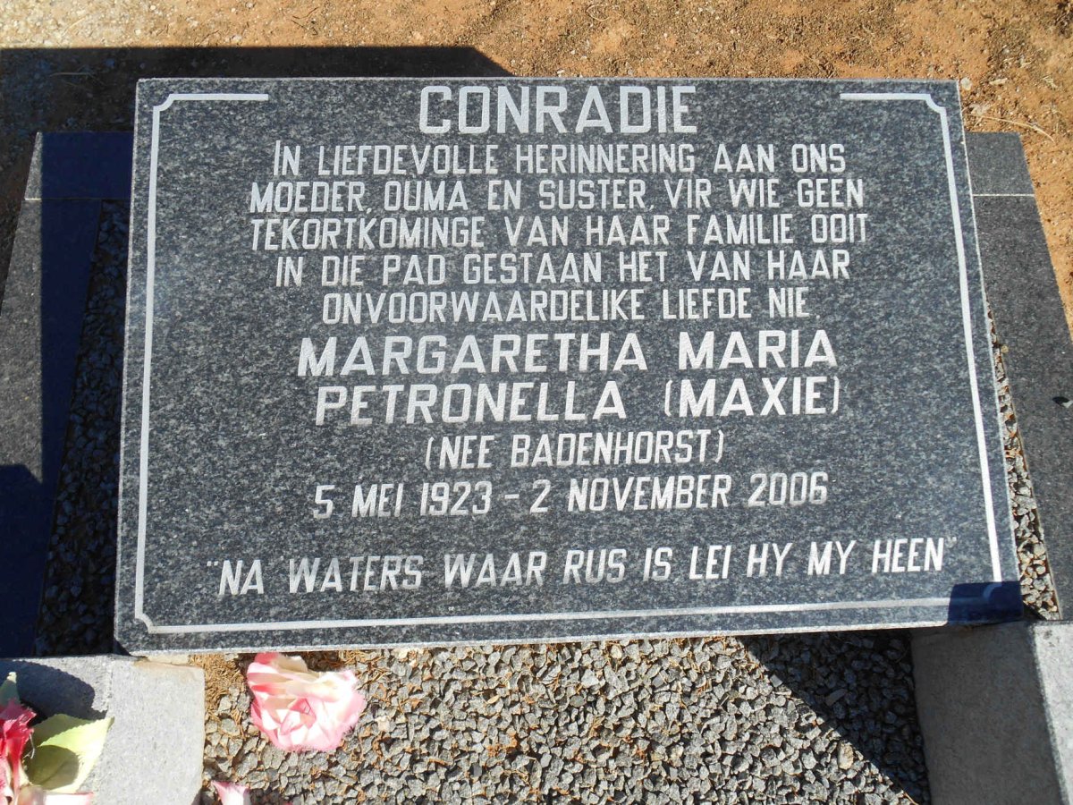 CONRADIE Margaretha Maria Petronella nee BADENHORST 1923-2006