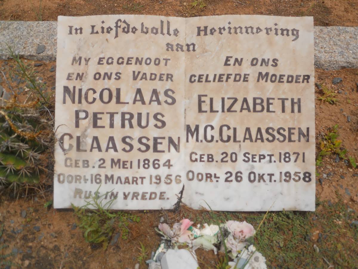 CLAASSEN Nicolaas Petrus 1864-1956 &amp; Elizabeth M.C. 1871-1958