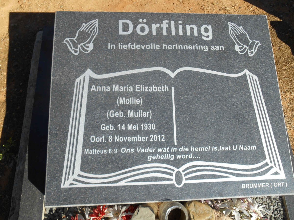 DÖRFLING  Anna Maria Elizabeth nee MULLER 1930-2012