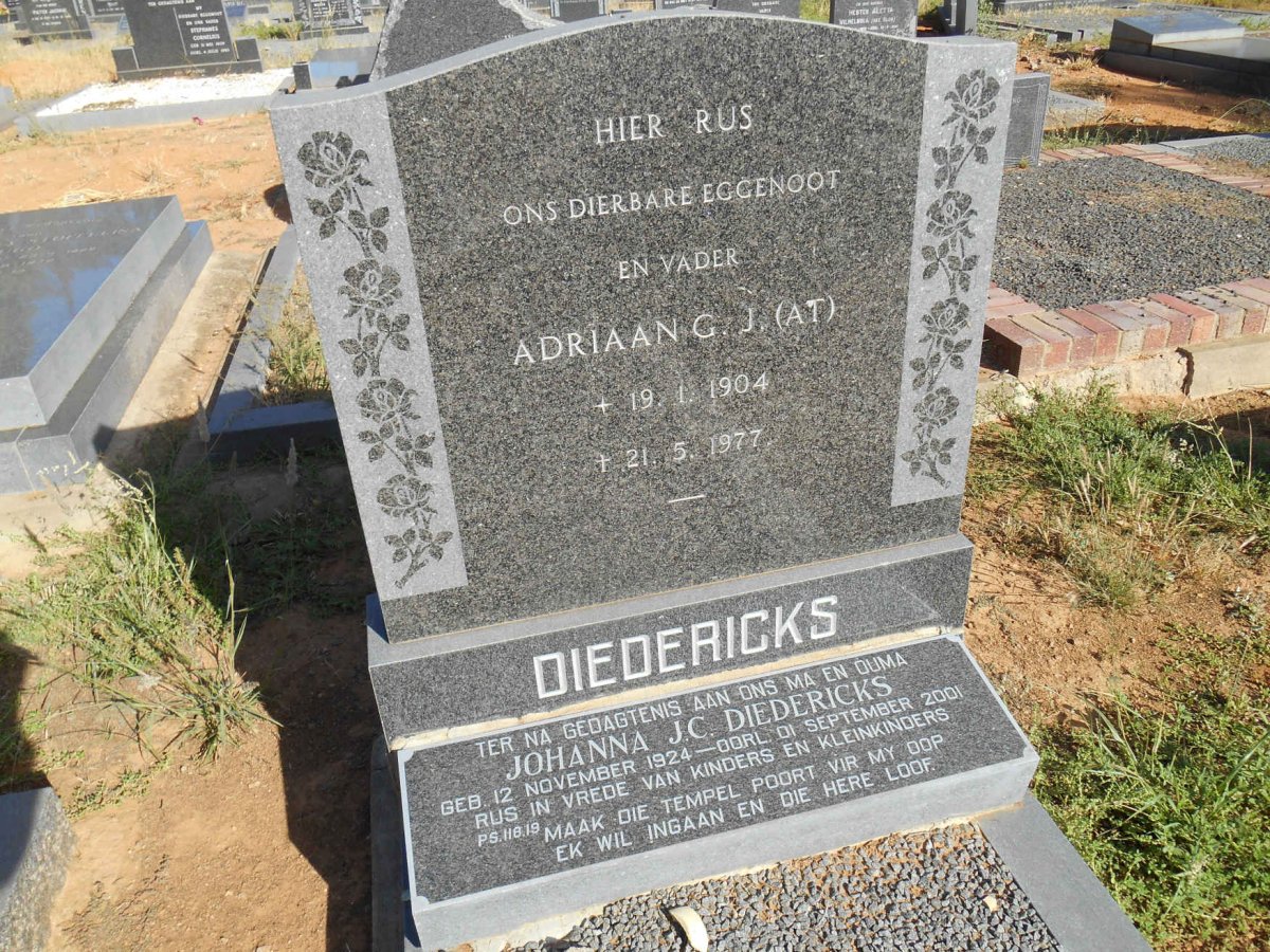 DIEDERICKS Adriaan G.J. 1904-1977 &amp; Johanna J.C. 1924-2001