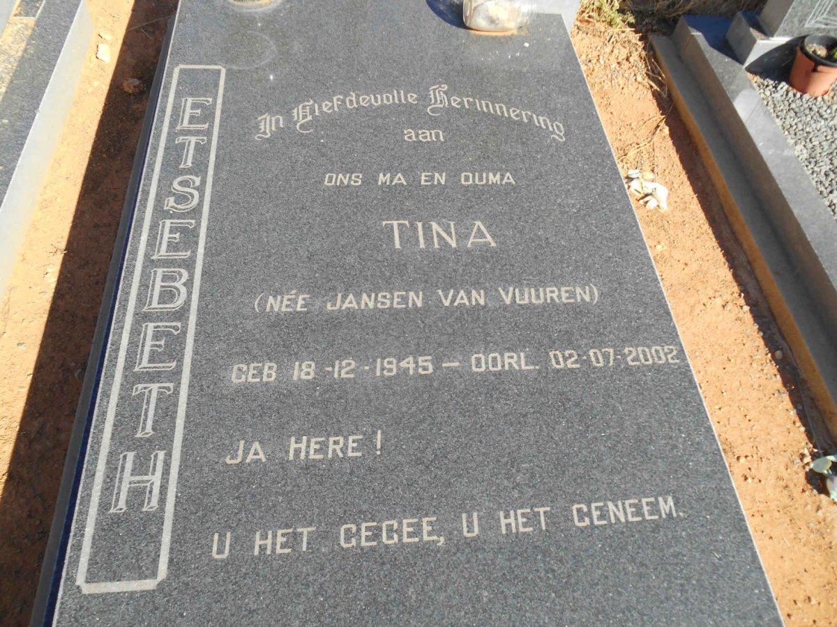 ETSEBETH Tina nee JANSEN VAN VUUREN 1945-2002