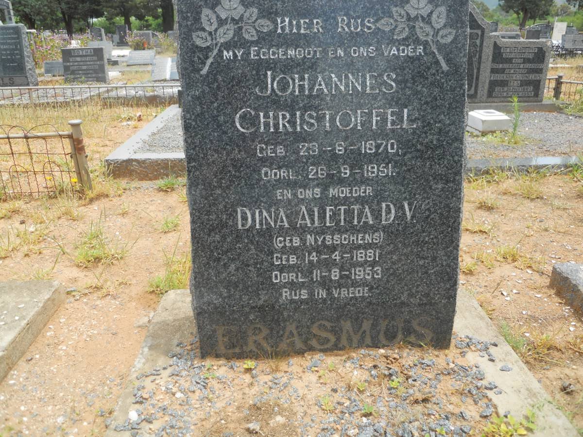 ERASMUS Johannes Christoffel 1870-1951 &amp; Dina Aletta D.V. NYSSCHENS 1881-1953