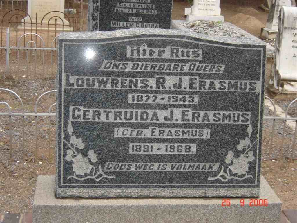 ERASMUS Louwrens R. J. 1877-1943 &amp; Gertruida J. ERASMUS 1891-1968