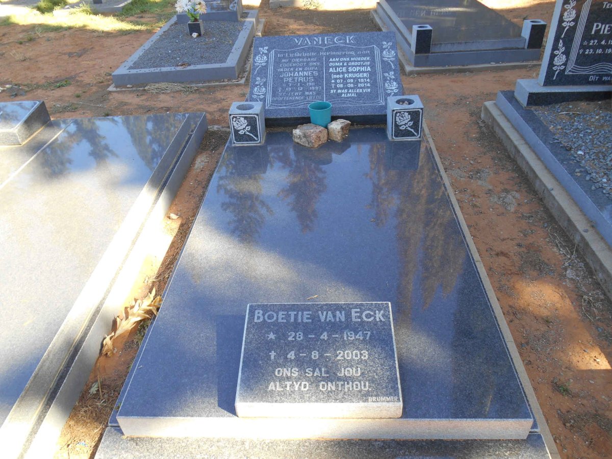 ECK Johannes Petrus, van 1911-1997 &amp; Alice Sophia KRUGER 1914-2014 :: VAN ECK Boetie 1947-2003