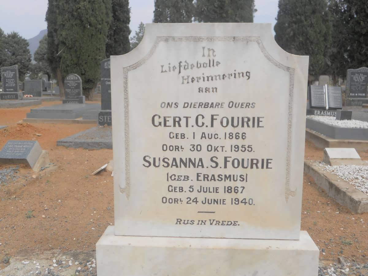 FOURIE Gert C. 1866-1955 &amp; Susanna S. ERASMUS 1867-1940