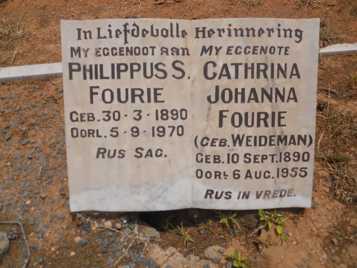 FOURIE Philippus S. 1890-1970  &amp; Cathrina Johanna WEIDEMAN 1890-1955