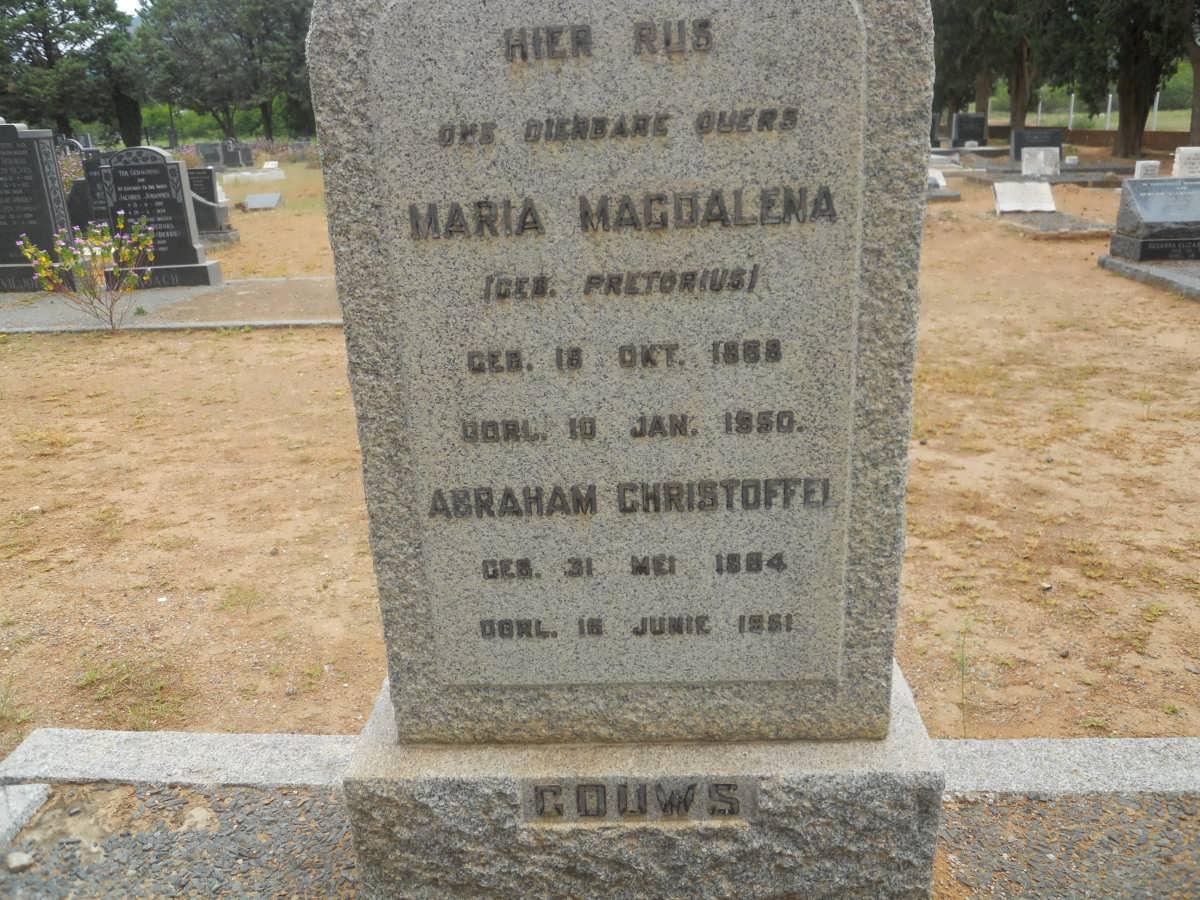 GOUWS Abraham Christoffel 18?4-1951 &amp; Maria Magdalena PRETORIUS 18?8-1950