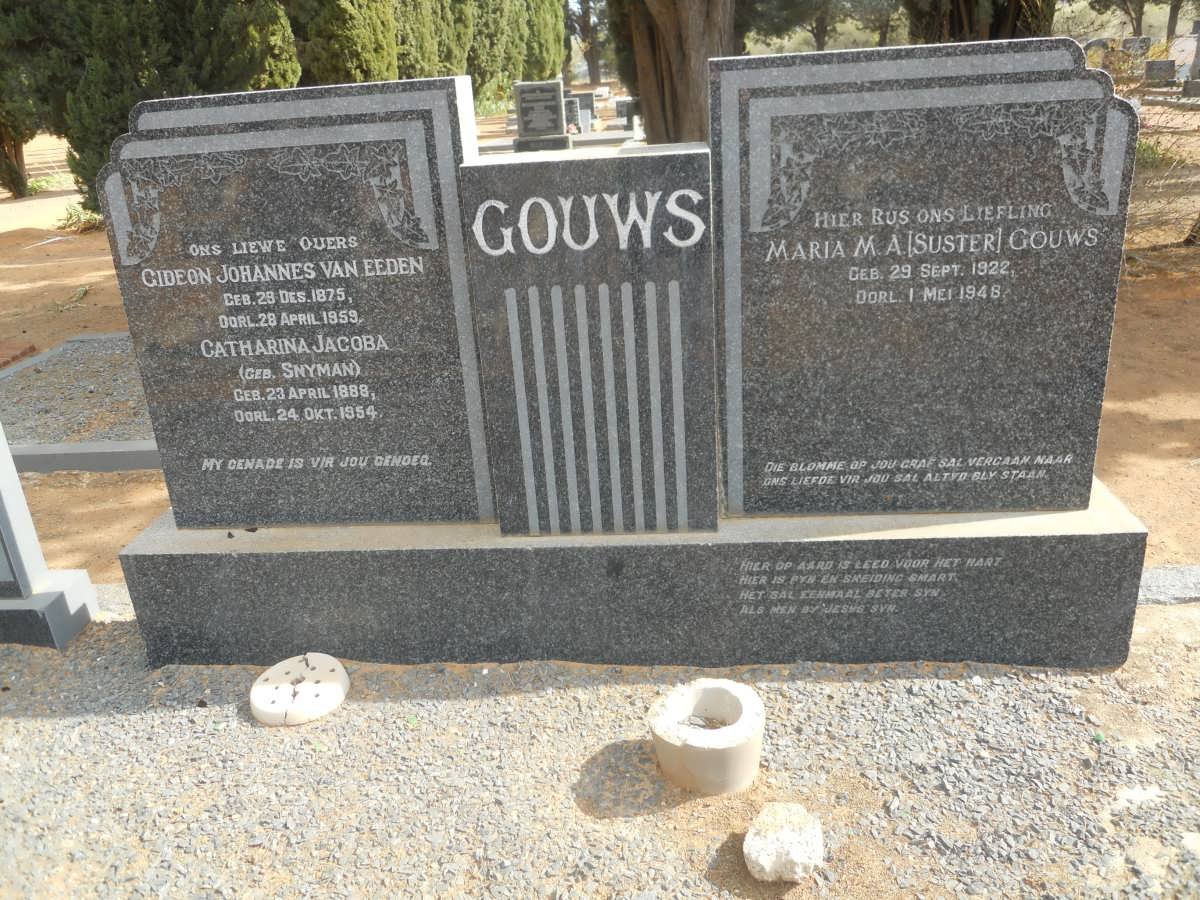 GOUWS Gideon Johannes van Eeden 1875-1959 &amp; Catharina Jacoba SNYMAN 1888-1954 :: GOUWS Maria M.A. 1922-1948