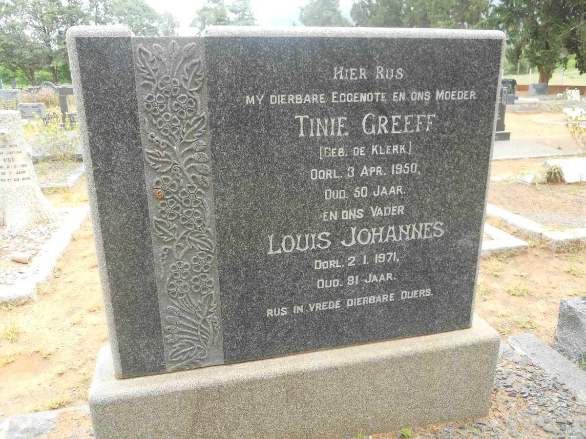 GREEFF Louis Johannes -1971 &amp; Tinie DE KLERK -1950
