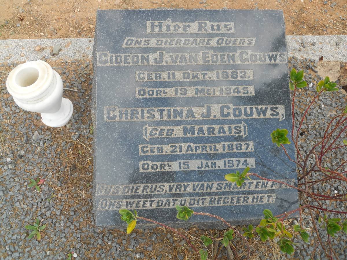 GOUWS Gideon J. van Eden 1883-1945 &amp; Christina J. MARAIS 1887-1974