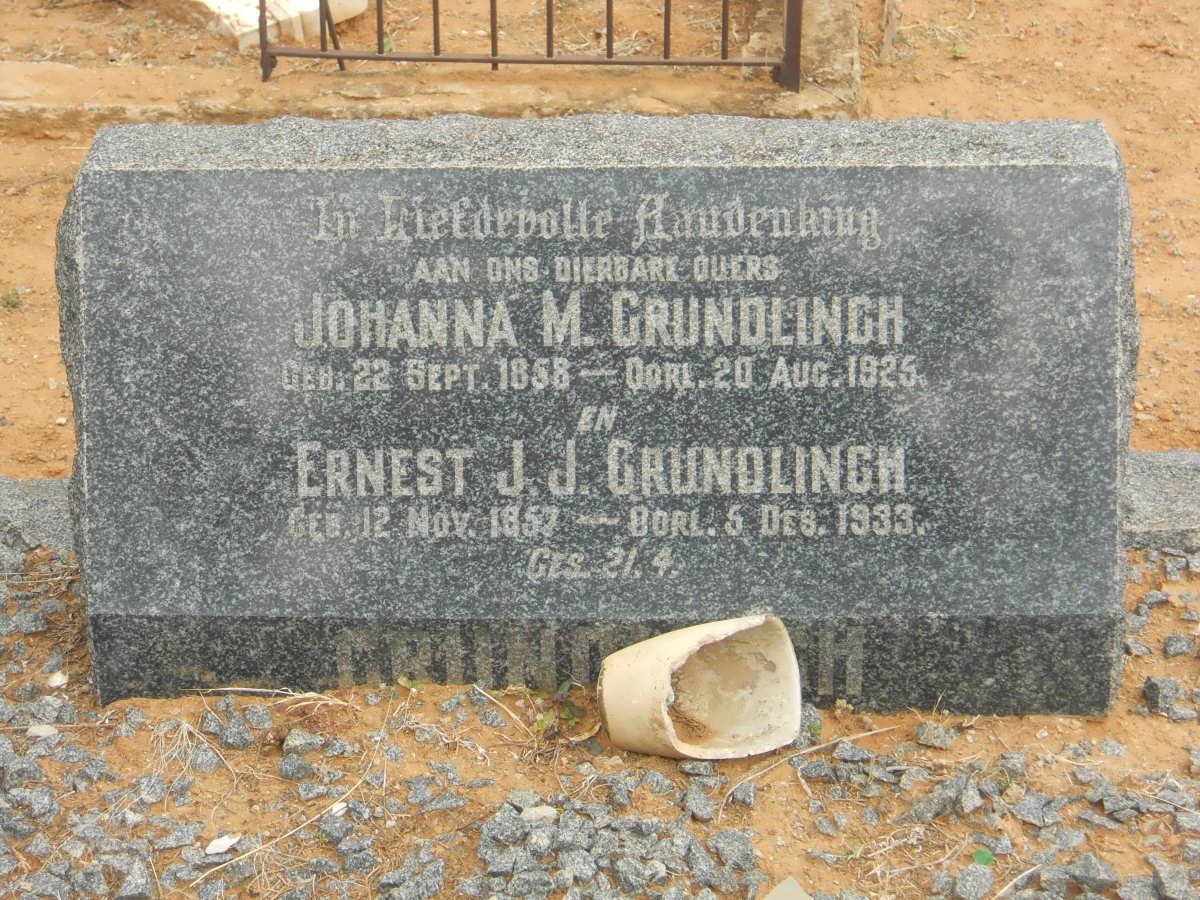 GRUNDLINGH Ernest J.J. 1857-1933 &amp; Johanna M. 1858-1925