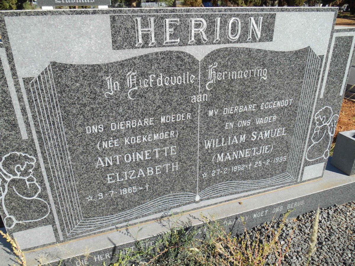 HERION William Samuel 1962-1999 &amp; Antoinette Elizabeth KOEKEMOER 1965-