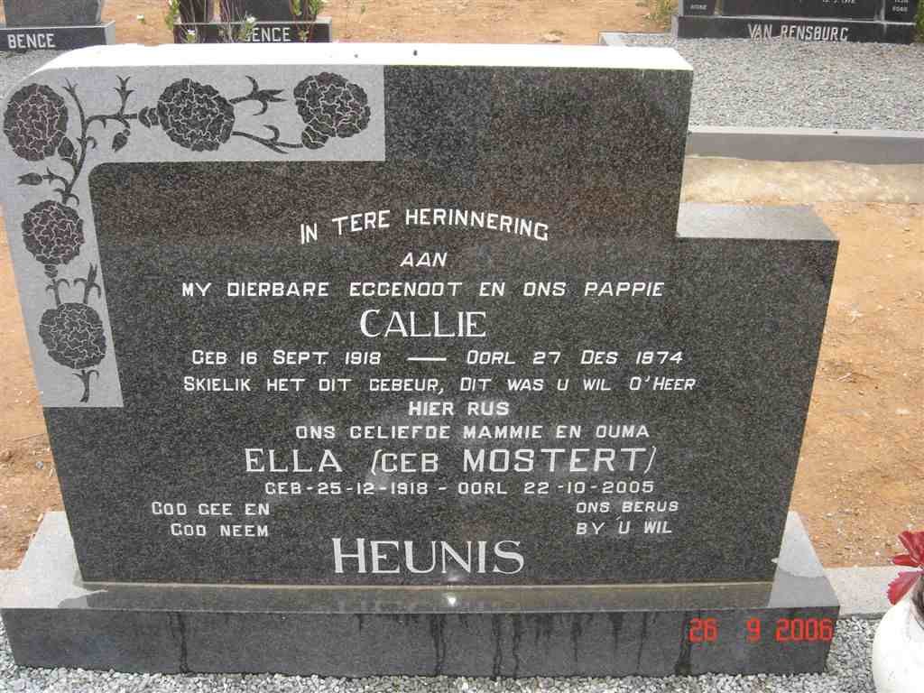 HEUNIS Callie 1918-1974 &amp; Ella MOSTERT 1918-2005