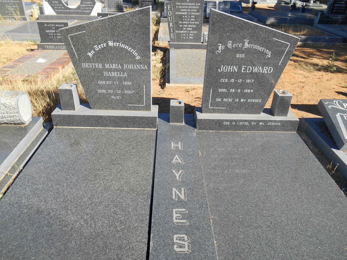 HAYNES John Edward 1917-1984 &amp; Hester Maria Johanna Isabella 1932-2007