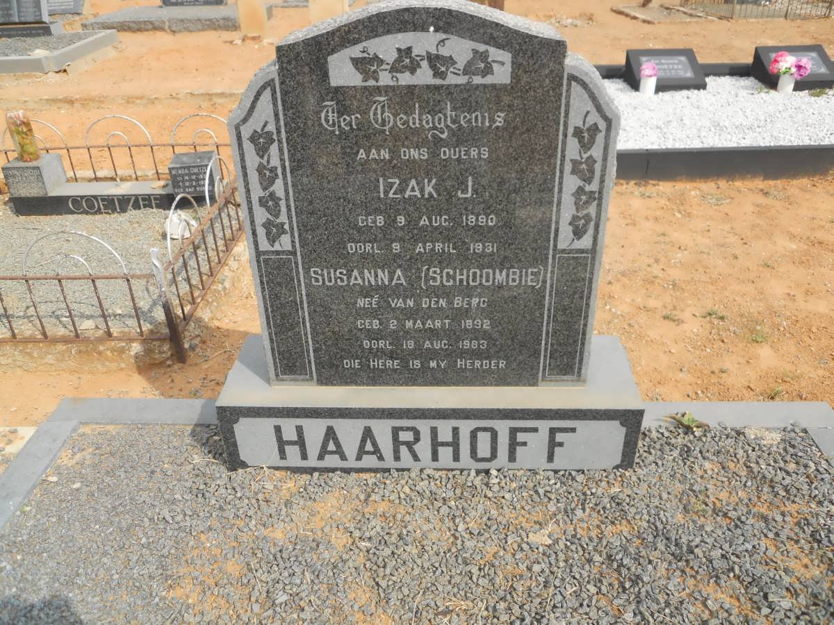 HAARHOFF Izak J. 1890-1931 &amp; Susanna SCHOOMBIE voorheen HAARHOFF nee VAN DEN BERG 1892-1983