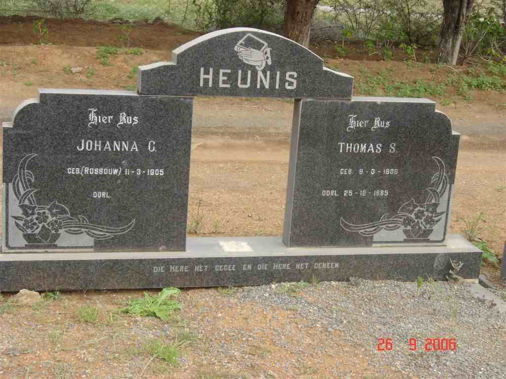 HEUNIS Thomas S. 1906-1965 &amp; Johanna C. ROSSOUW 1905-