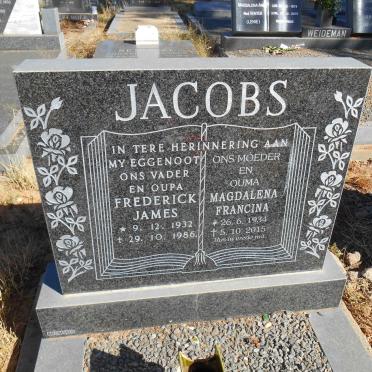 JACOBS Frederick James 1932-1986 &amp; Magdalena Francina 1934-2015